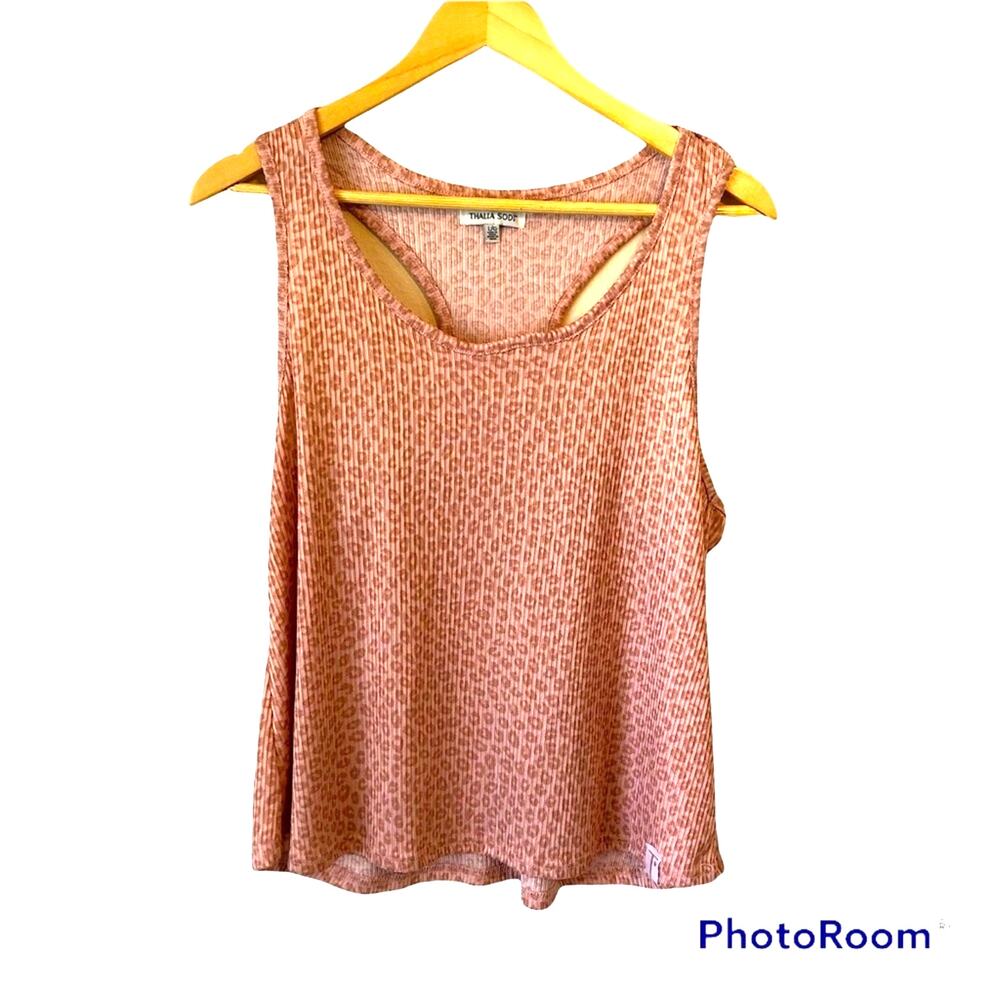 Thalia Sodi Leopard Print Tank Top Womens Large Soft Pink Racerback Y2K Stretch